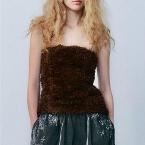 Zara textured brown ruffled flower camisole top S